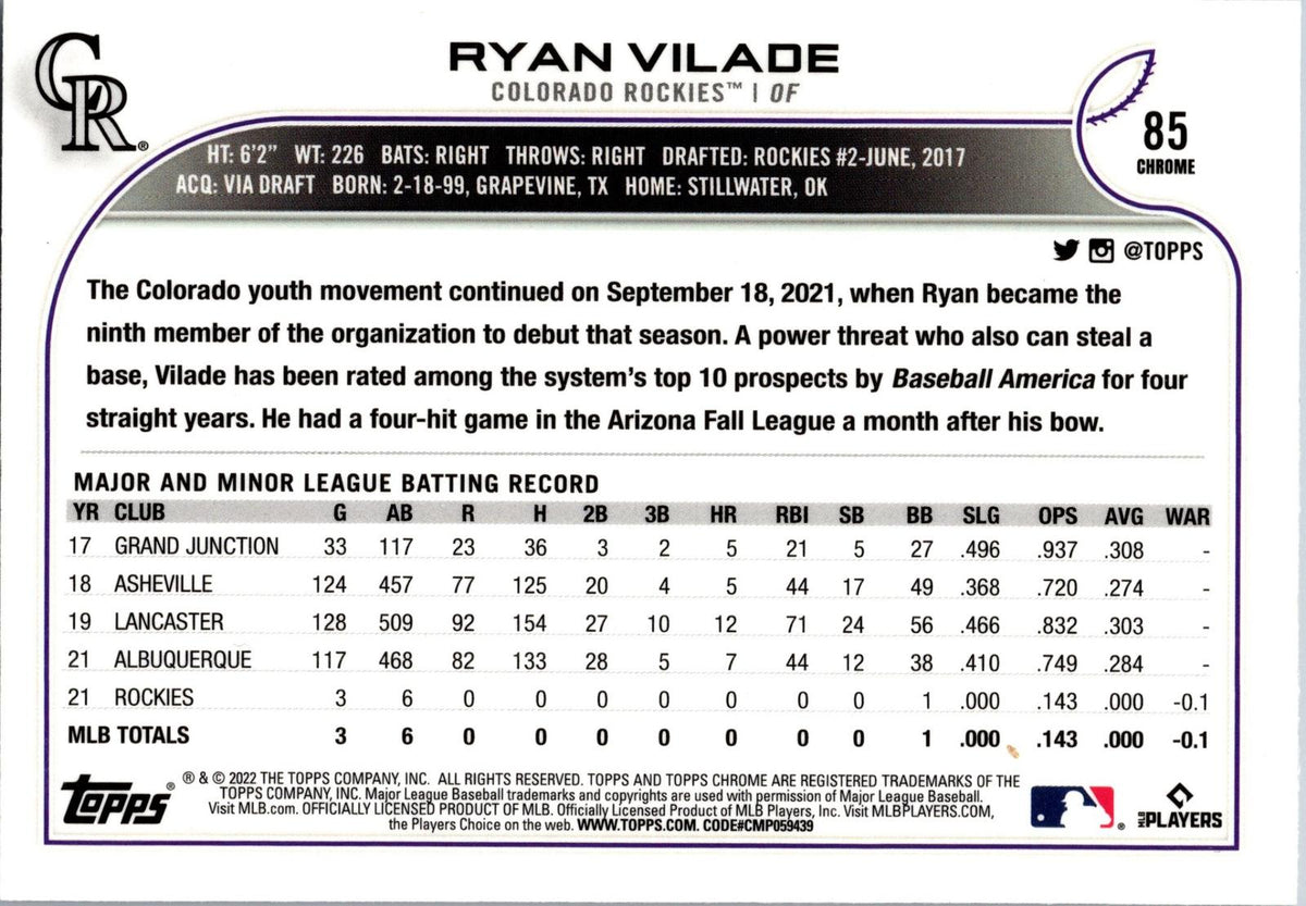 2022 Topps Chrome #85 Ryan Vilade