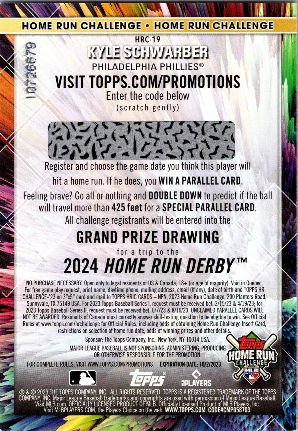 2023 Topps #HRC-19 Kyle Schwarber Home Run Challenge (Series One)