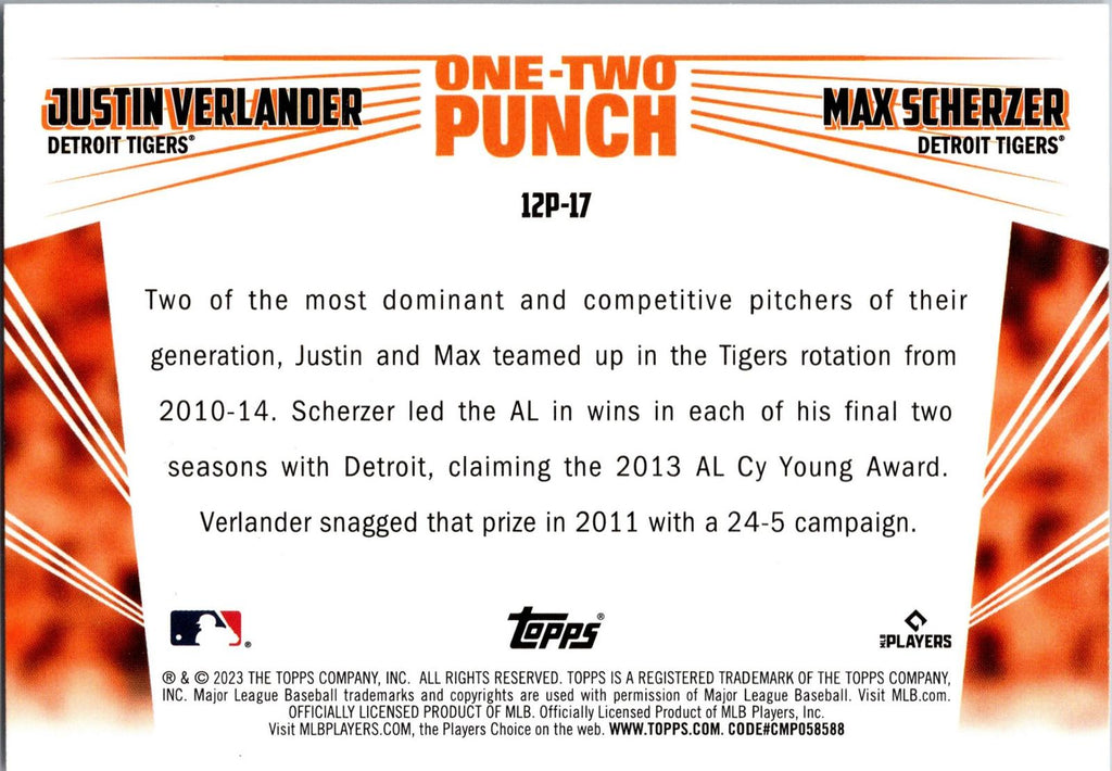 2023 Topps #12P-17 Justin Verlander / Max Scherzer One-Two Punch
