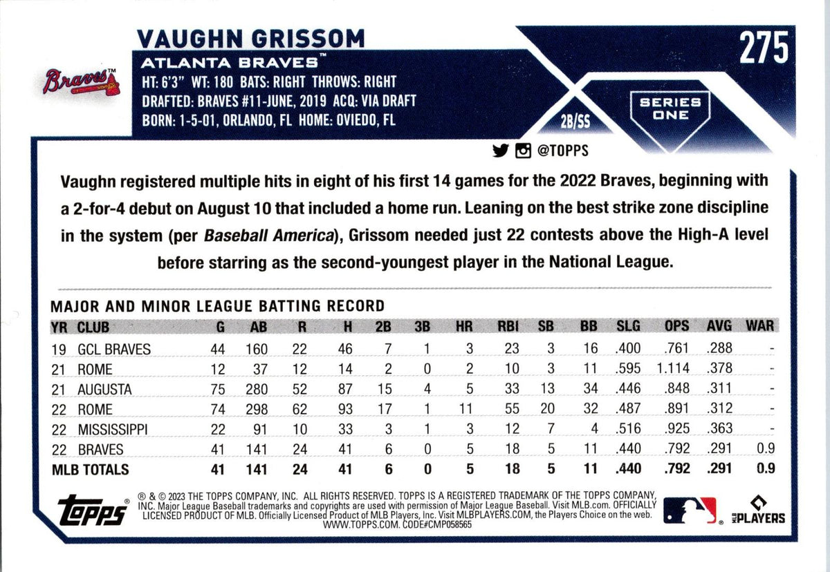2023 Topps #275 Vaughn Grissom