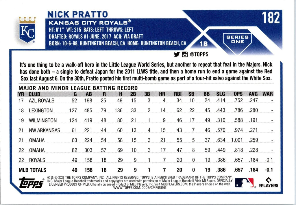 2023 Topps #182 Nick Pratto