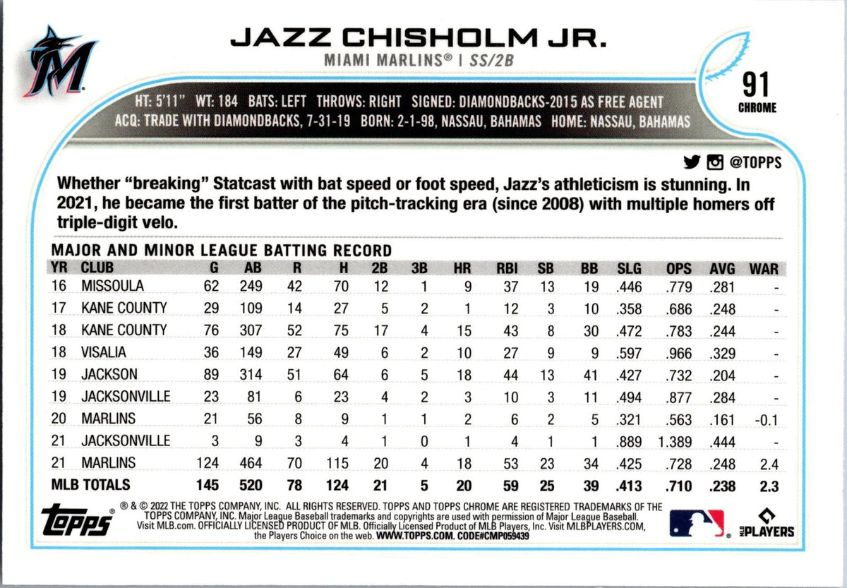 2022 Topps Chrome #91 Jazz Chisholm Jr.