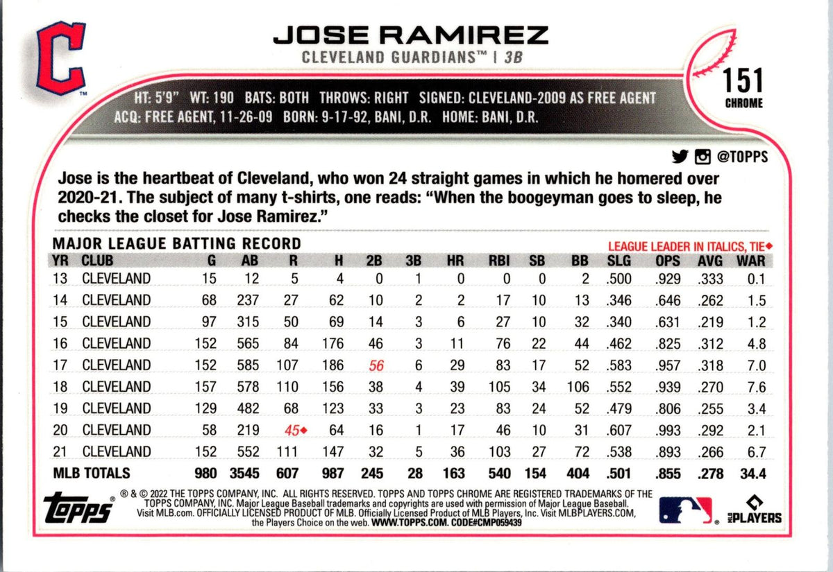 2022 Topps Chrome #151 Jose Ramirez