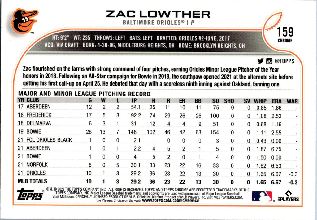 2022 Topps Chrome #159 Zac Lowther