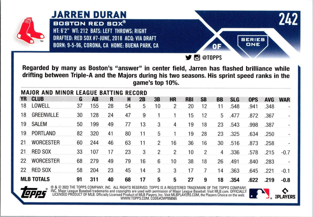 2023 Topps #242 Jarren Duran