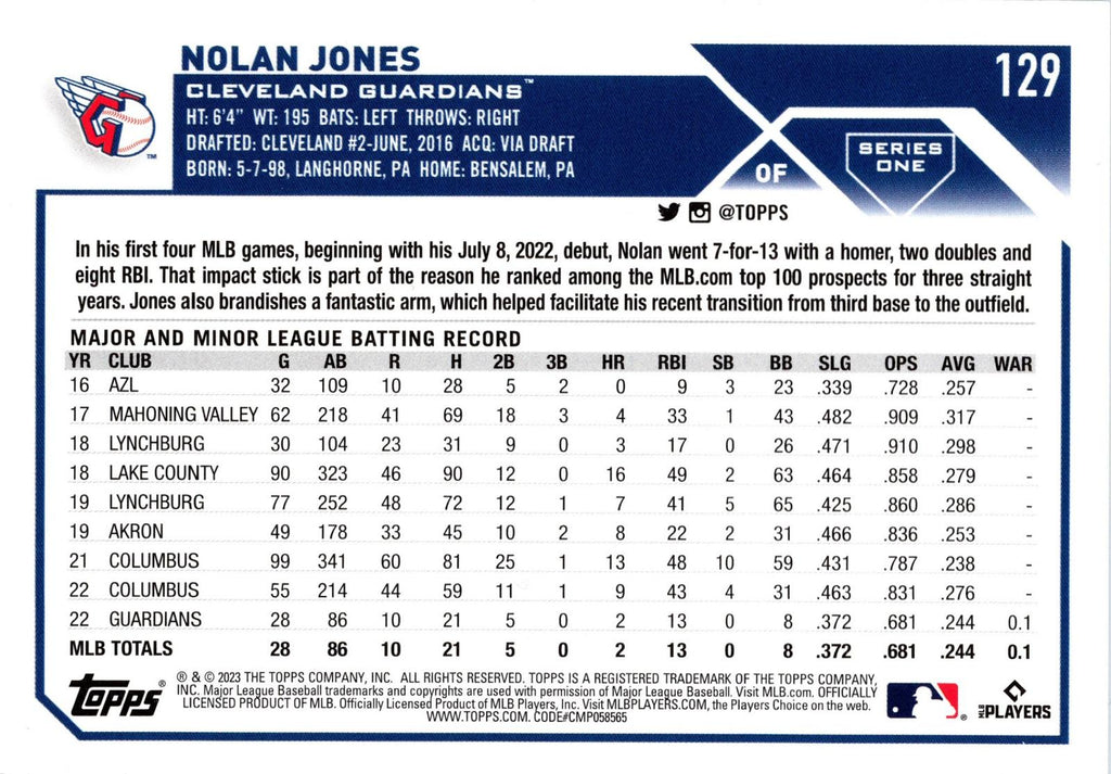 2023 Topps #129 Nolan Jones
