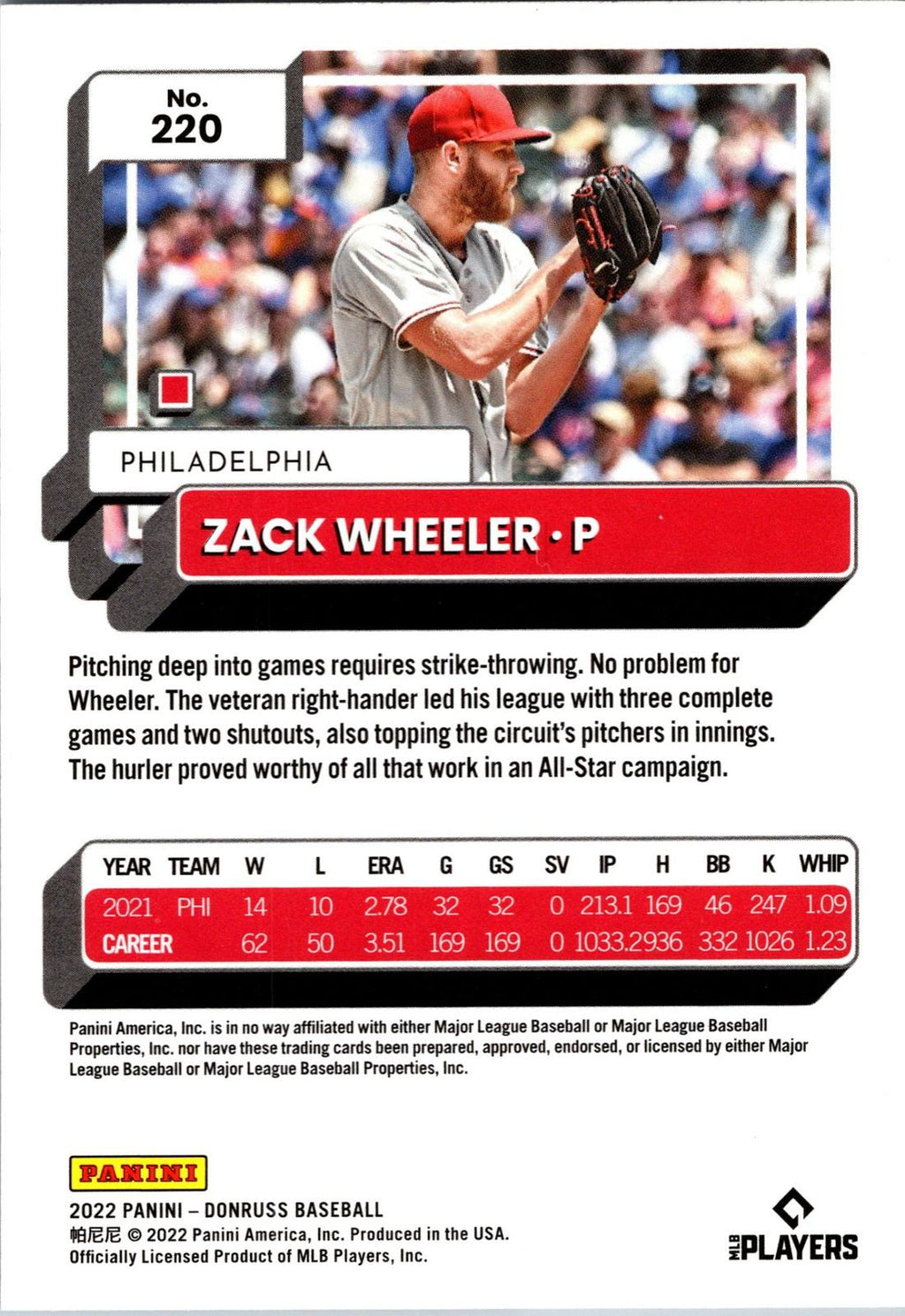 2022 Donruss #220 Zack Wheeler