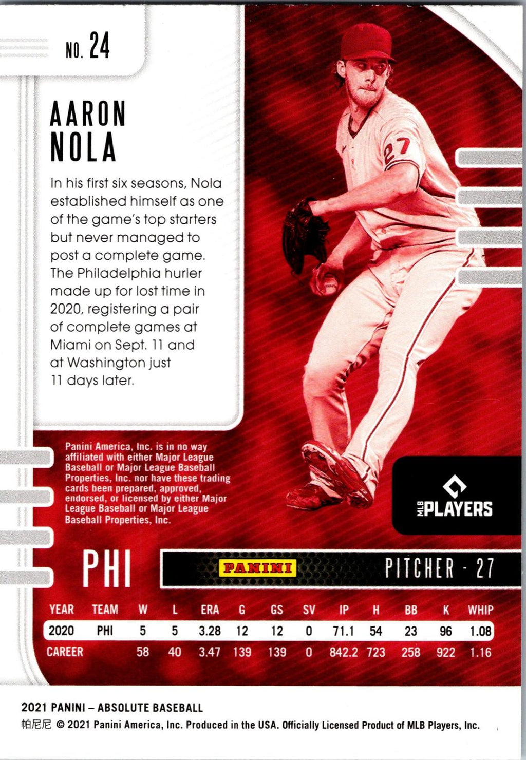 2021 Panini Absolute #24 Aaron Nola