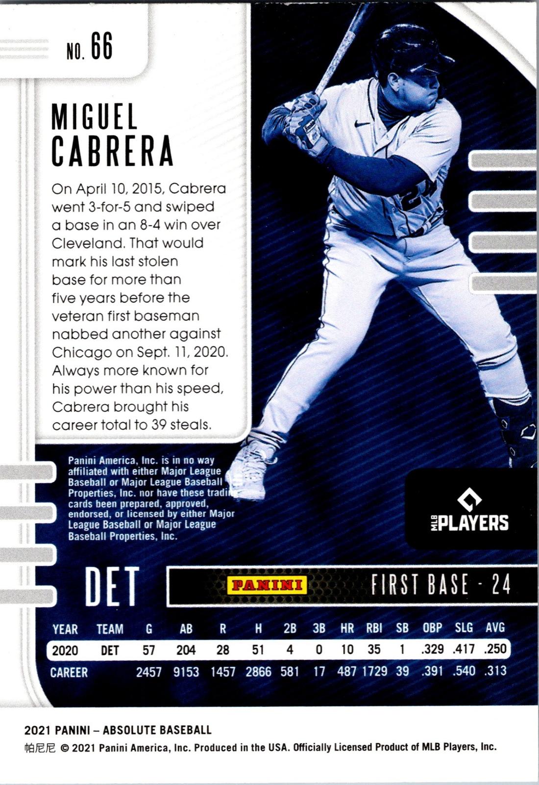 2021 Panini Absolute #66 Miguel Cabrera