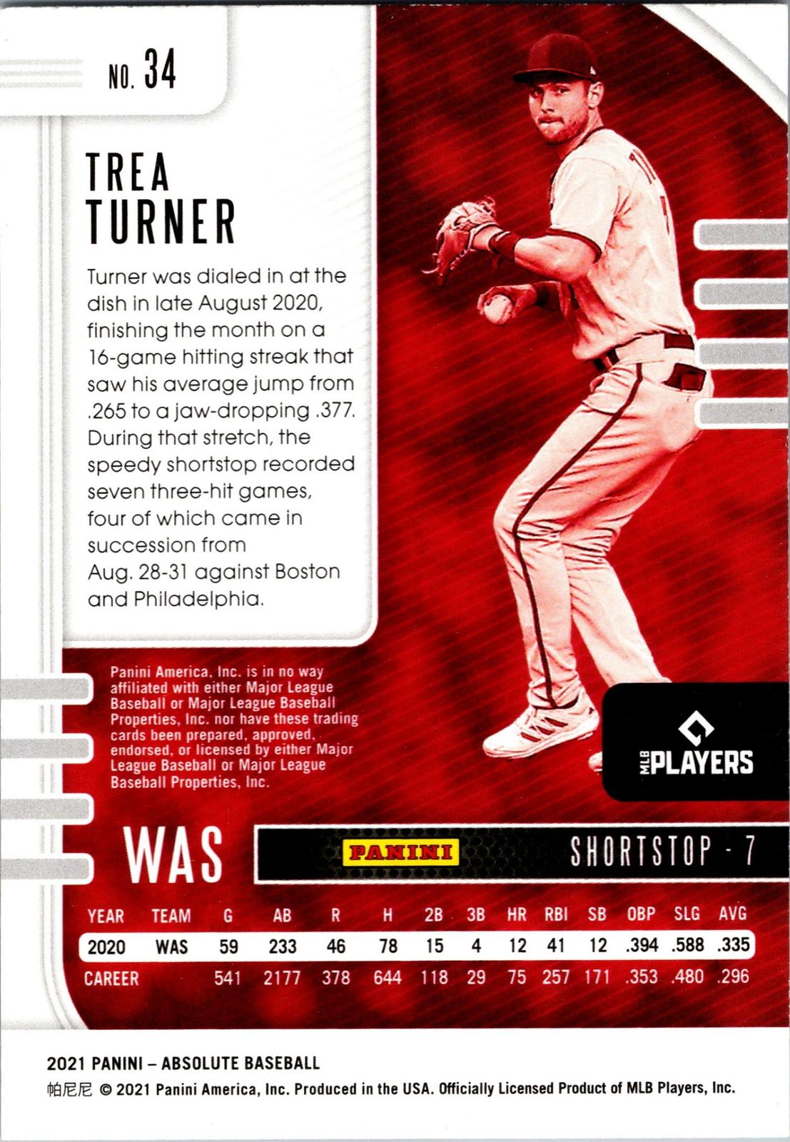 2021 Panini Absolute #34 Trea Turner