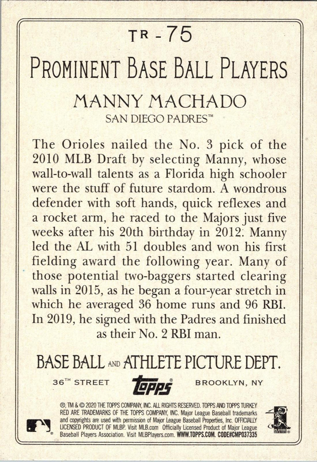 2020 Topps #TR-75 Manny Machado Turkey Red 2020 (Series 1)
