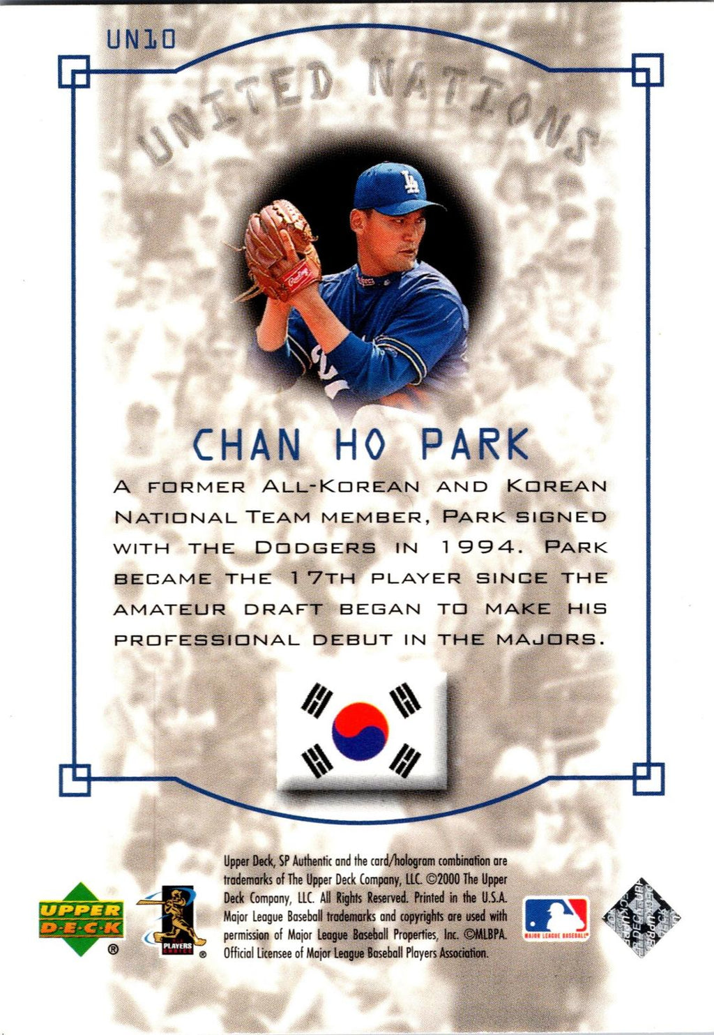 2000 SP Authentic #UN10 Chan Ho Park United Nations