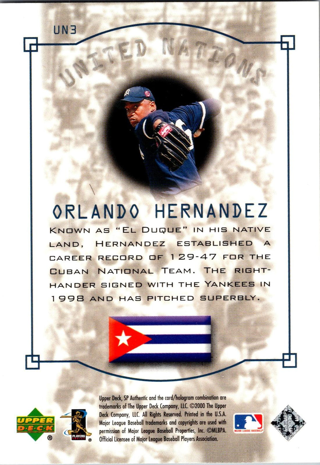 2000 SP Authentic #UN3 Orlando Hernandez United Nations