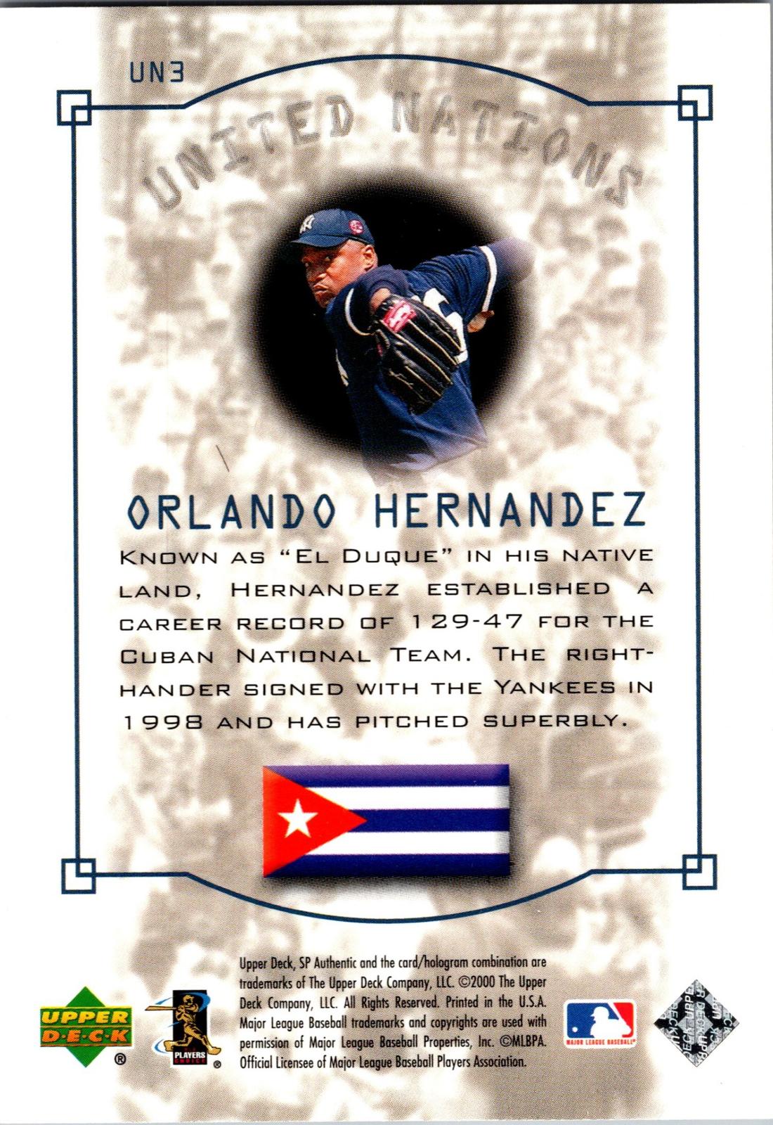 2000 SP Authentic #UN3 Orlando Hernandez United Nations