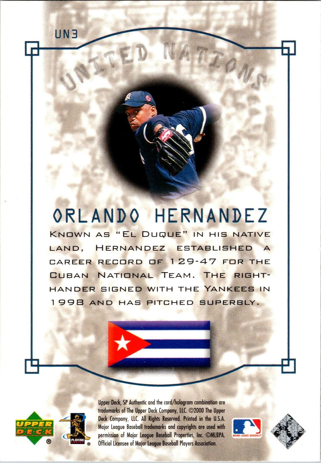 2000 SP Authentic #UN3 Orlando Hernandez United Nations
