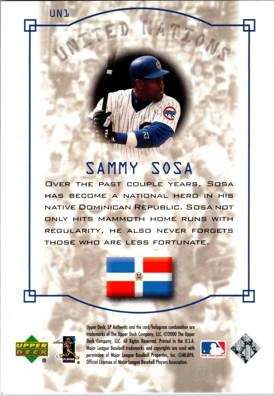 2000 SP Authentic #UN1 Sammy Sosa United Nations