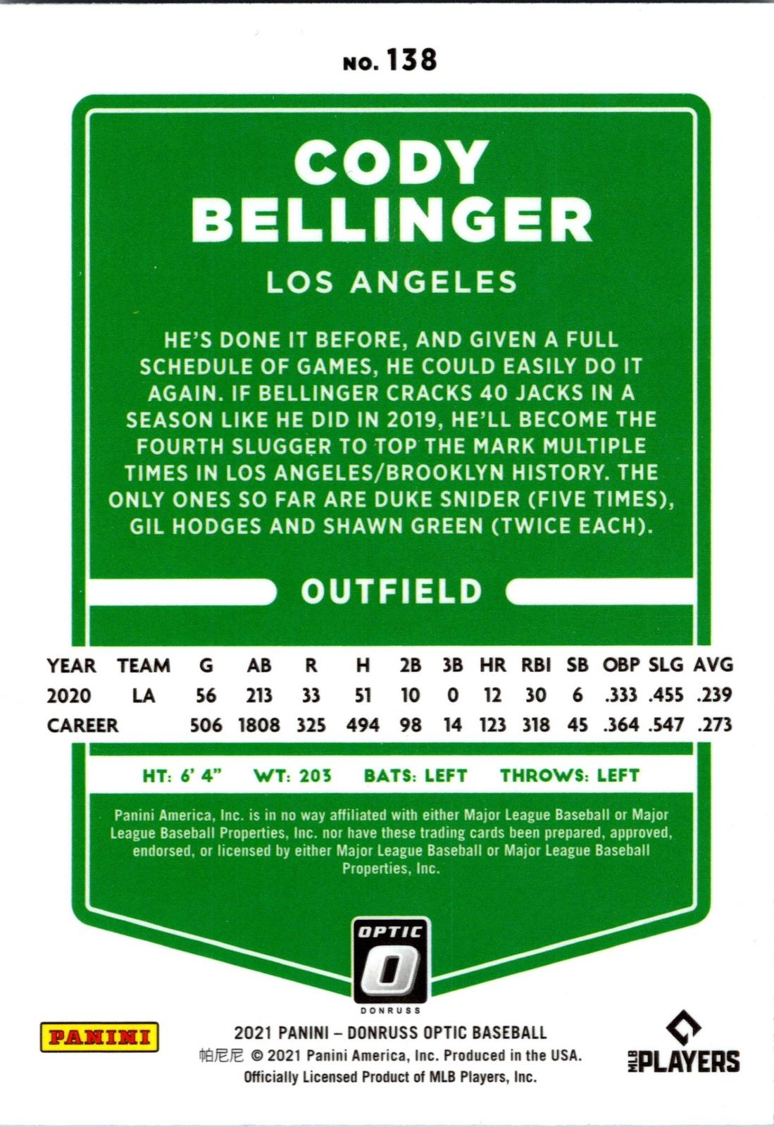 2021 Donruss Optic #138 Cody Bellinger