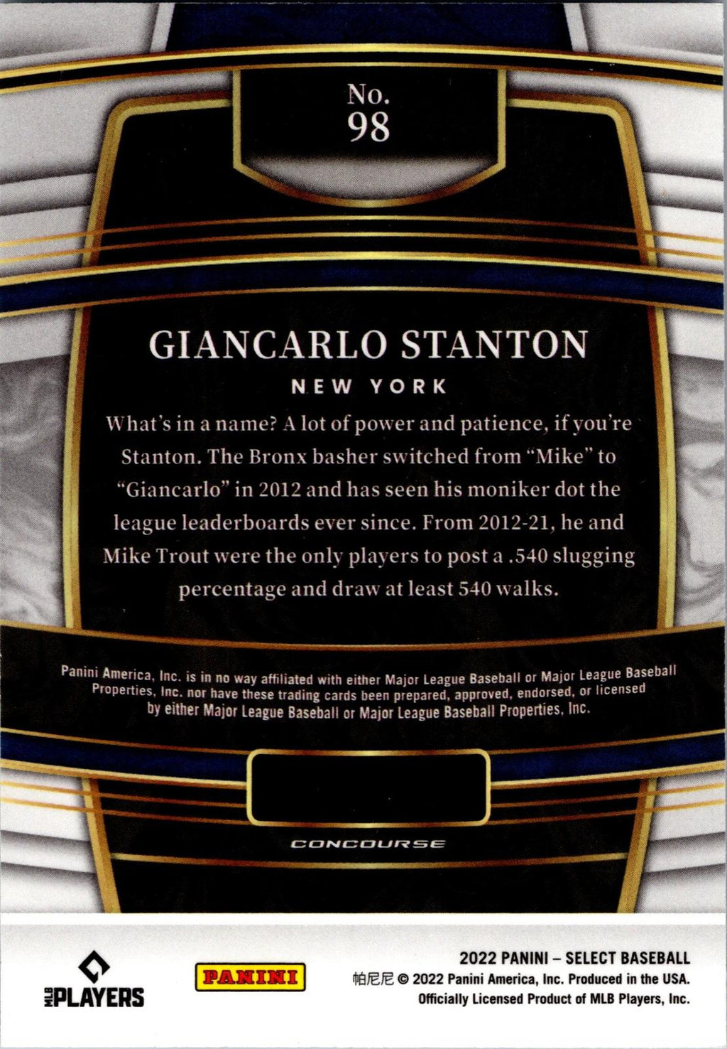 2022 Panini Select #98 Giancarlo Stanton