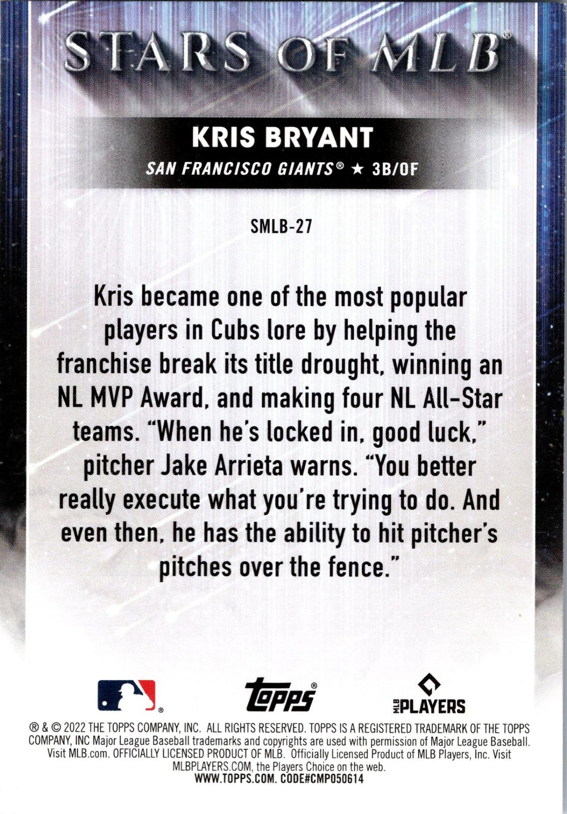 2022 Topps #SMLBC-27 Kris Bryant Stars of MLB Chrome
