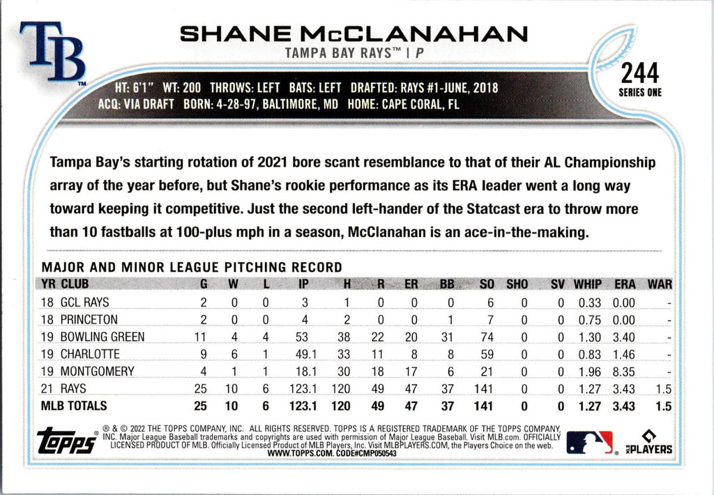 2022 Topps #244 Shane McClanahan