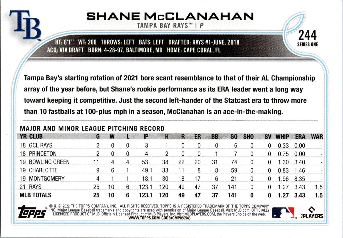 2022 Topps #244 Shane McClanahan