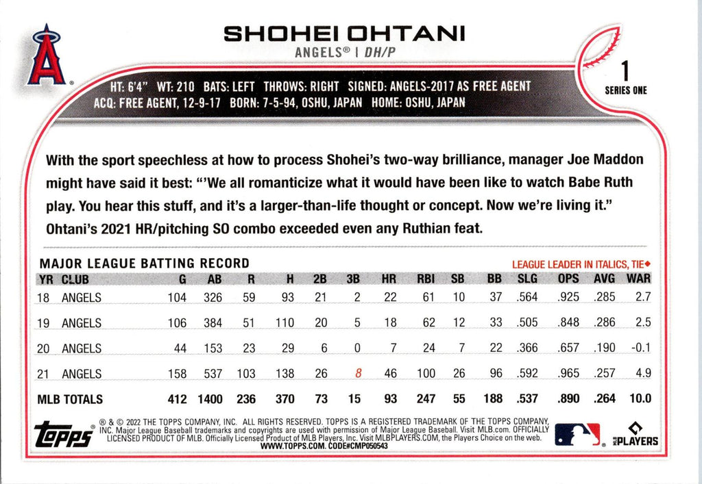 2022 Topps #1 Shohei Ohtani
