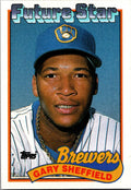 1989 Topps #343a Gary Sheffield : Smaller gap between hat/Future Stars header
