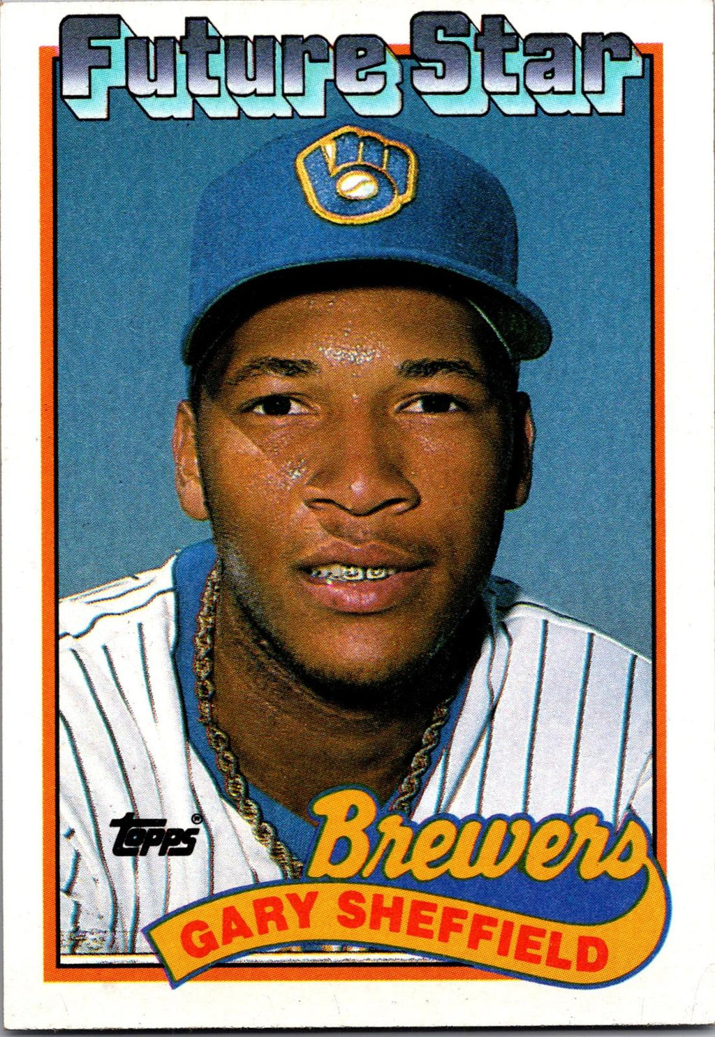 1989 Topps #343a Gary Sheffield : Smaller gap between hat/Future Stars header
