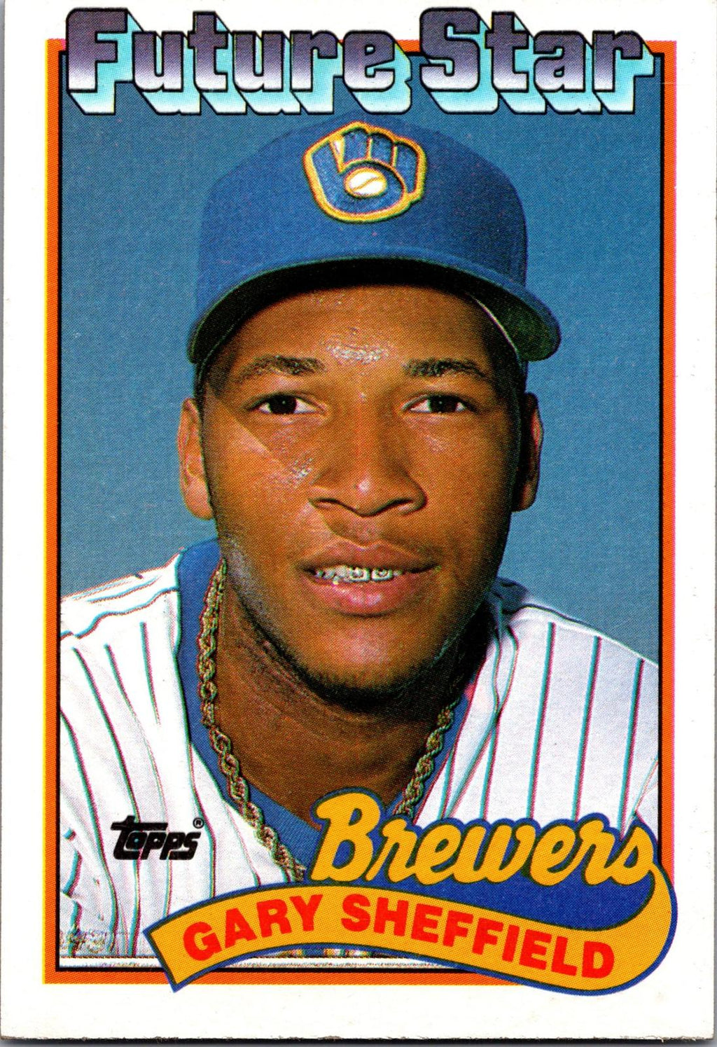 1989 Topps #343a Gary Sheffield : Smaller gap between hat/Future Stars header