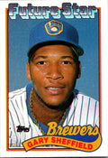 1989 Topps #343a Gary Sheffield : Smaller gap between hat/Future Stars header