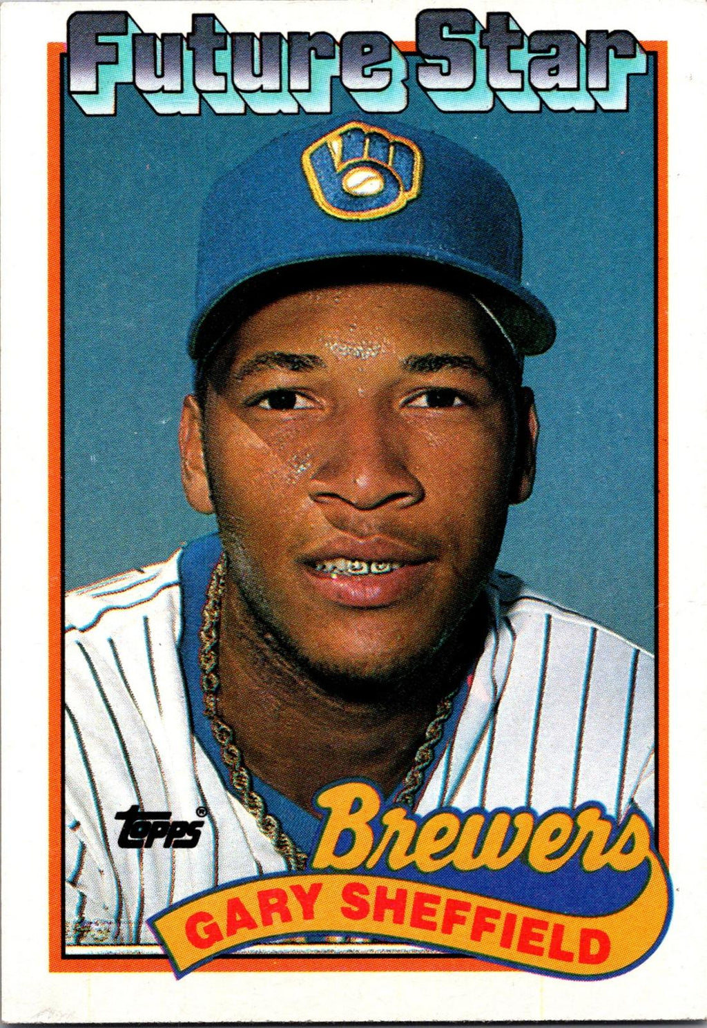 1989 Topps #343a Gary Sheffield : Smaller gap between hat/Future Stars header