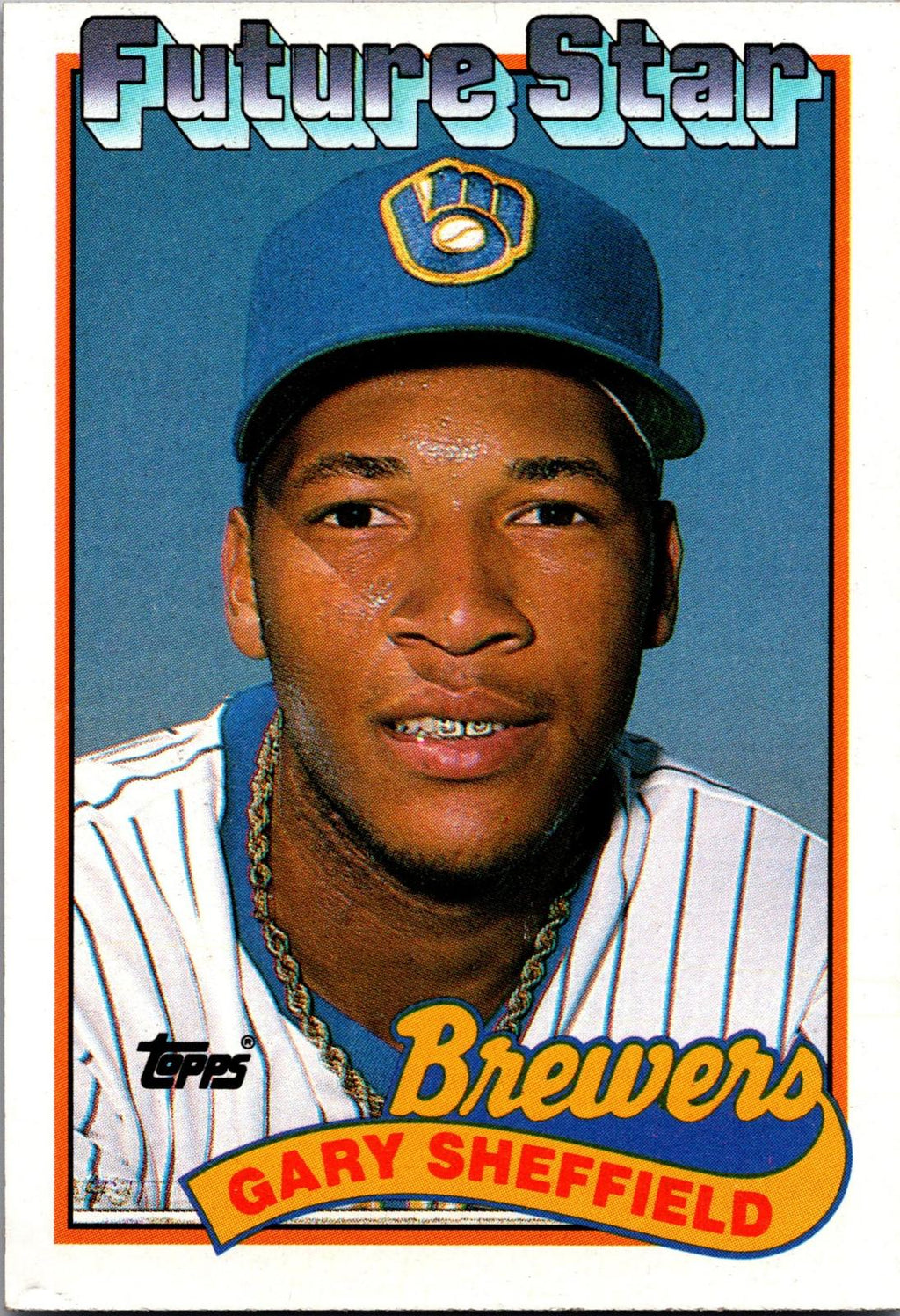 1989 Topps #343a Gary Sheffield : Smaller gap between hat/Future Stars header