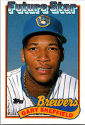 1989 Topps #343a Gary Sheffield : Smaller gap between hat/Future Stars header
