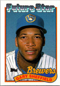 1989 Topps #343b Gary Sheffield : Larger gap between hat and Future Stars header