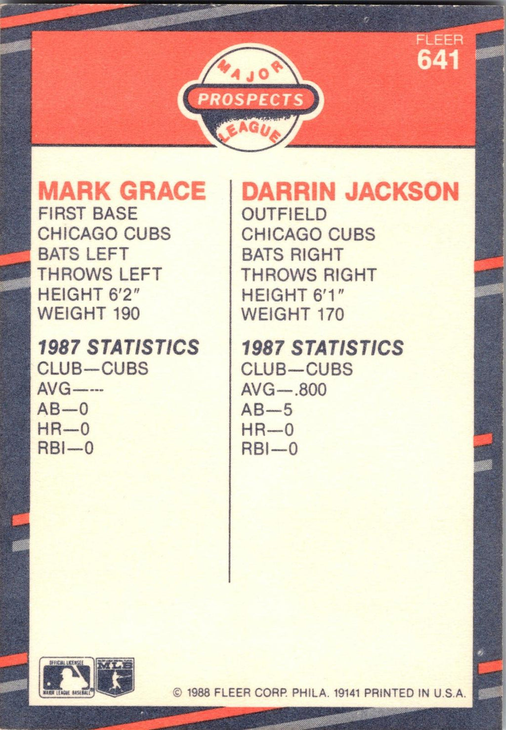 1988 Fleer #641 Mark Grace / Darrin Jackson