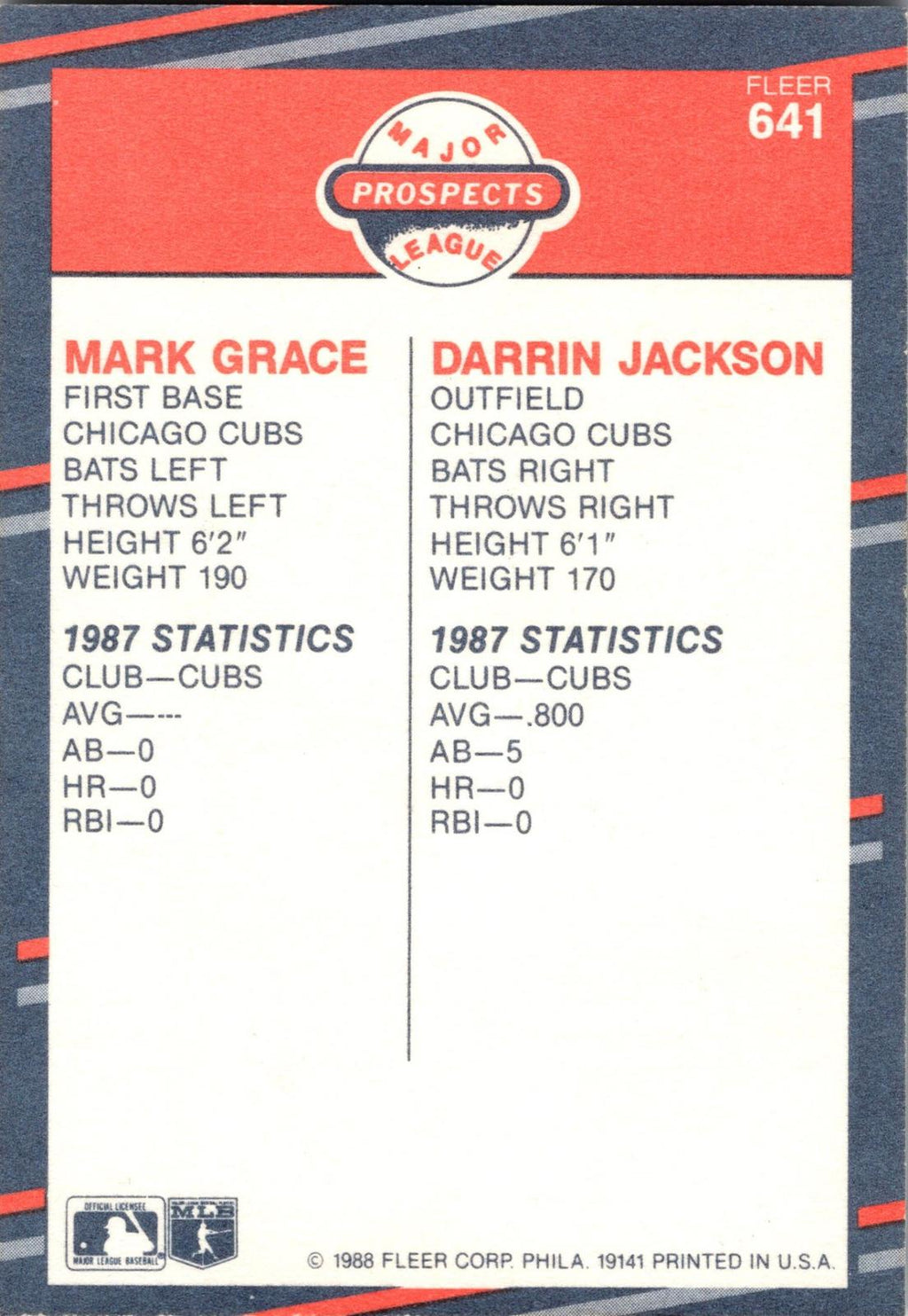 1988 Fleer #641 Mark Grace / Darrin Jackson