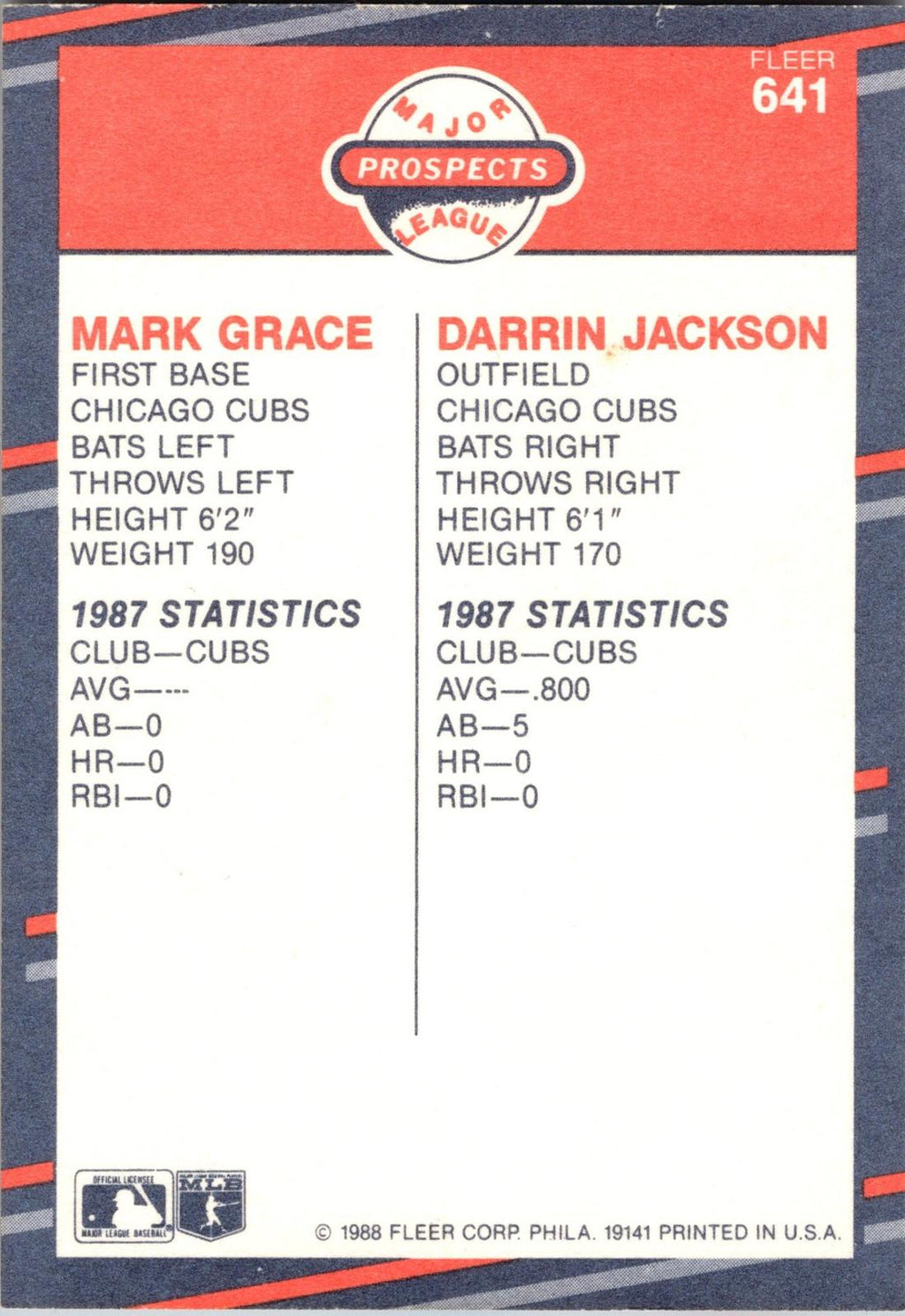 1988 Fleer #641 Mark Grace / Darrin Jackson