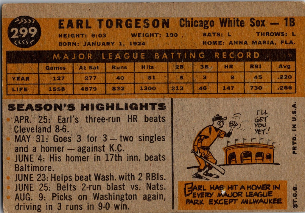 1960 Topps #299 Earl Torgeson