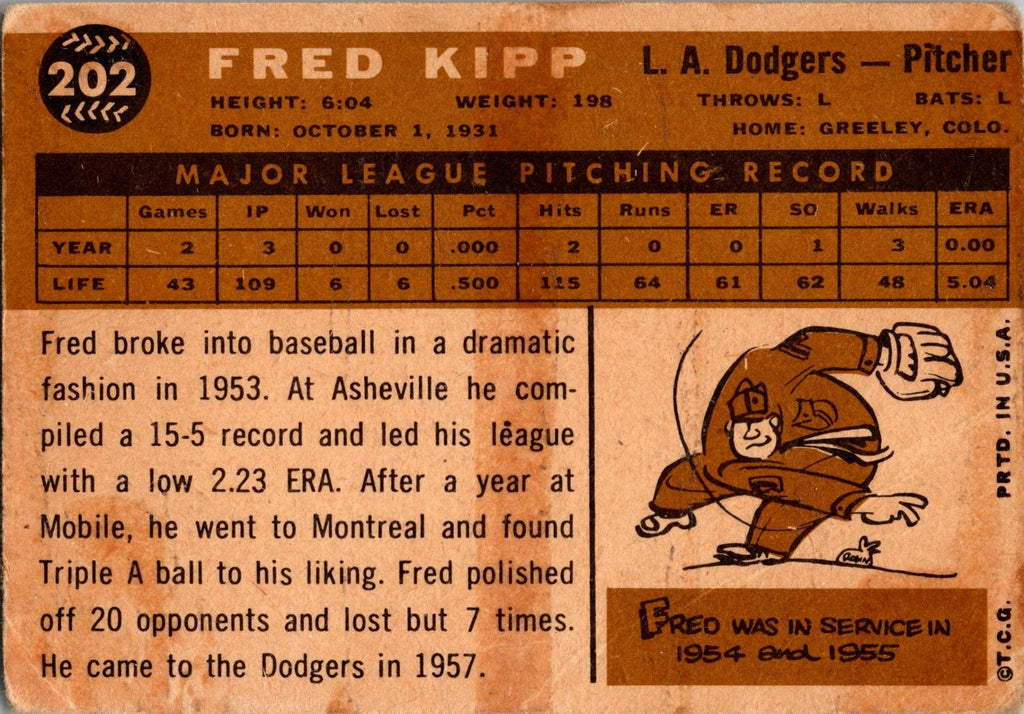 1960 Topps #202 Fred Kipp