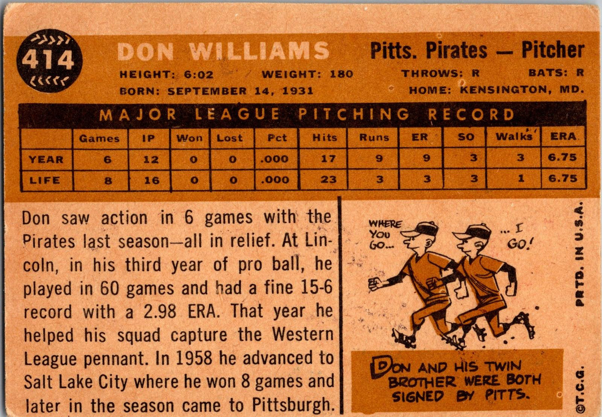 1960 Topps #414a Don Williams : White back