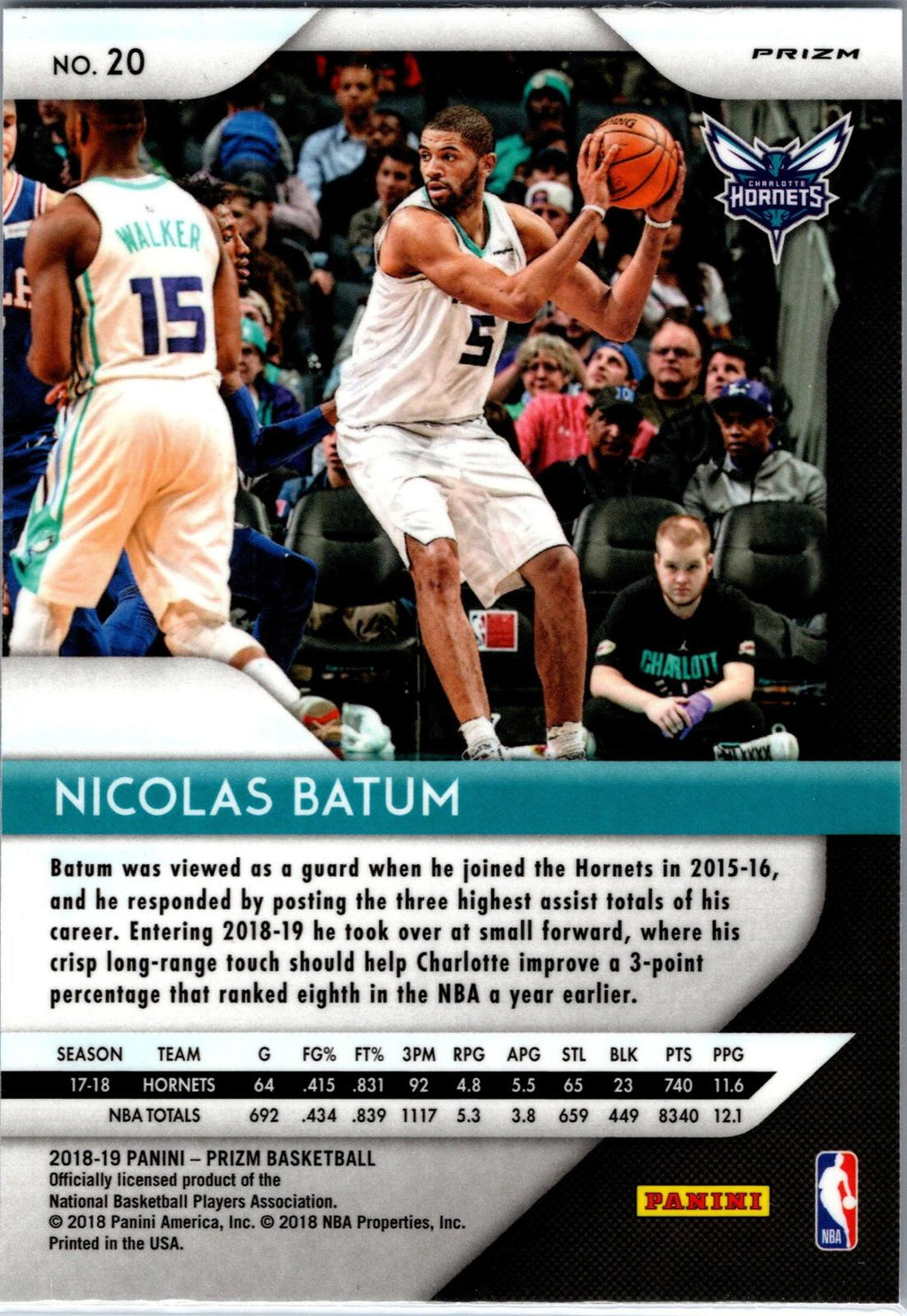 2018-19 Panini Prizm #20 Nicolas Batum Prizm Red White and Blue