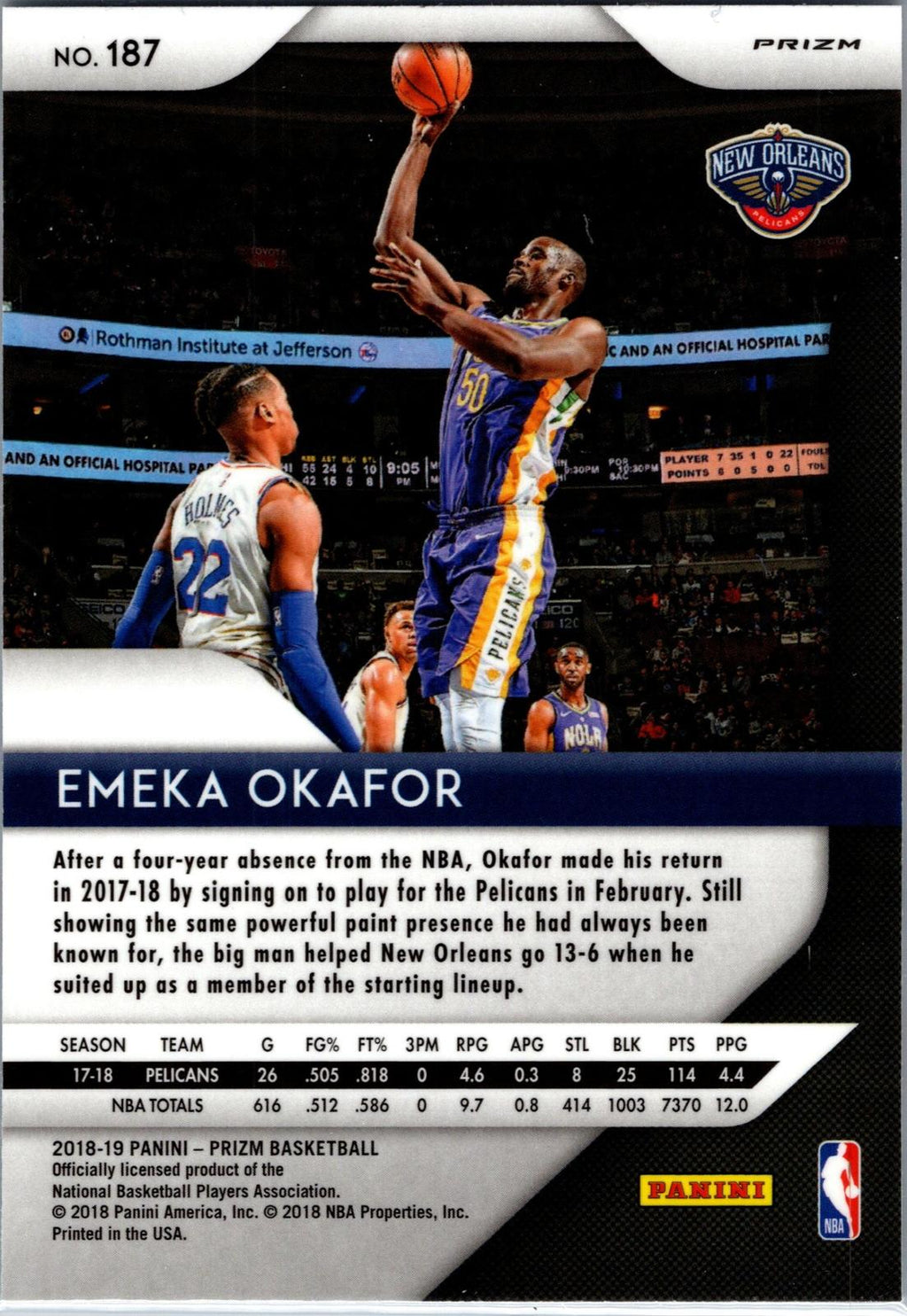 2018-19 Panini Prizm #187 Emeka Okafor Prizm Red White and Blue
