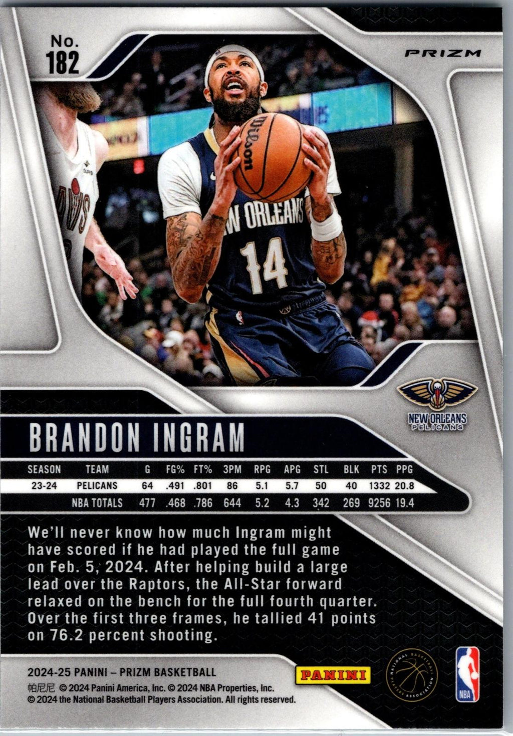 2024-25 Panini Prizm #182 Brandon Ingram Prizm Green Wave