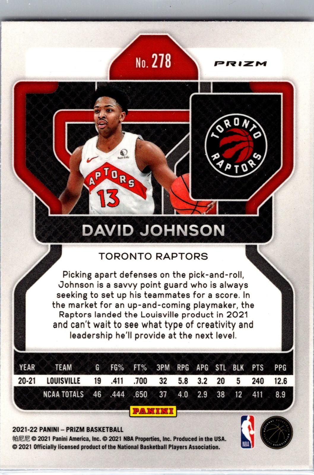 2021-22 Panini Prizm #278 David Johnson Red White and Blue