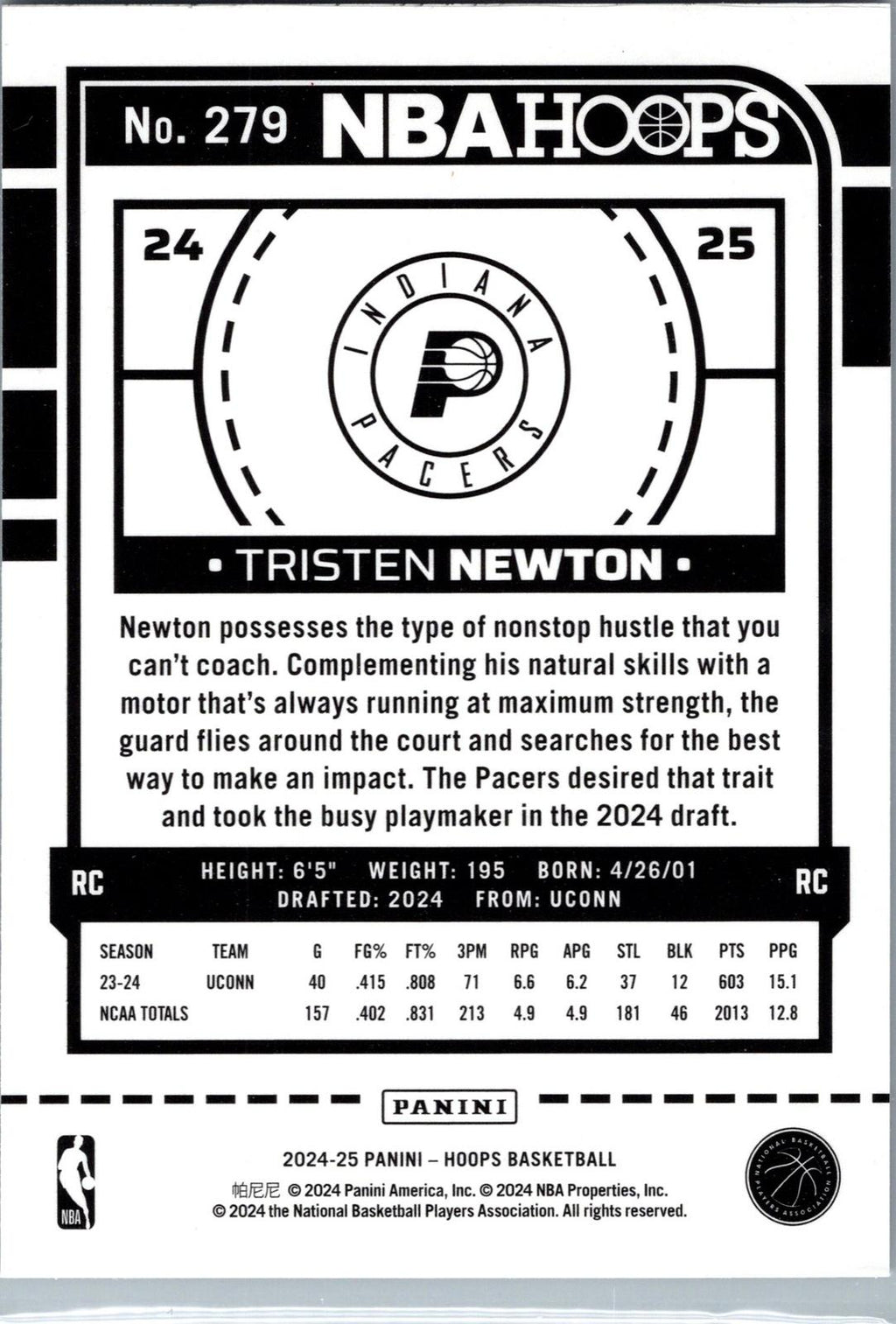 2024-25 Hoops #279 Tristen Newton Premium Prizm Silver