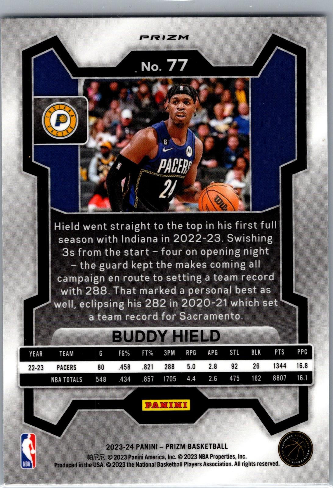 2023-24 Panini Prizm #77 Buddy Hield Prizm Silver