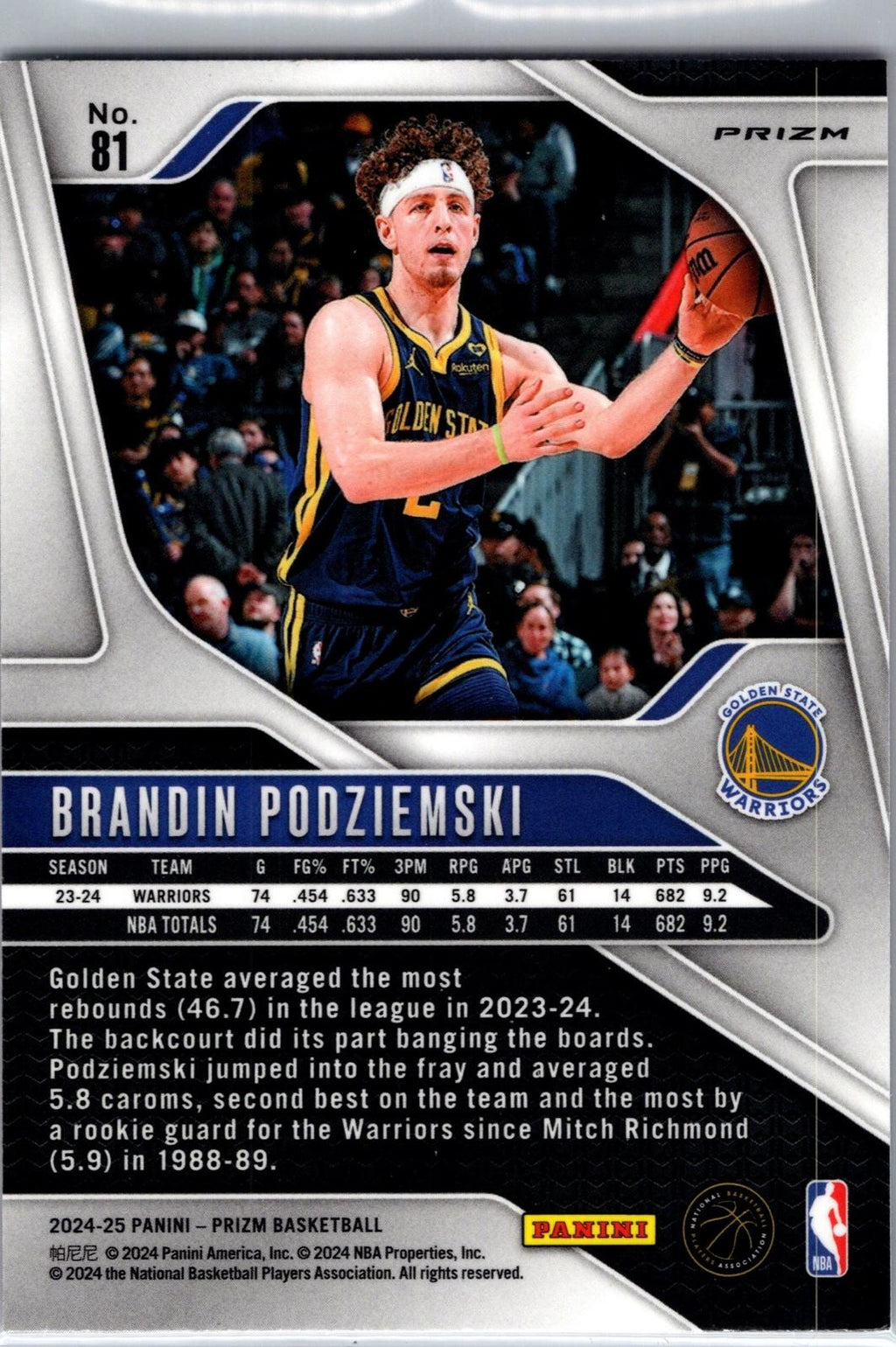 2024-25 Panini Prizm #81 Brandin Podziemski Prizm Pink Ice