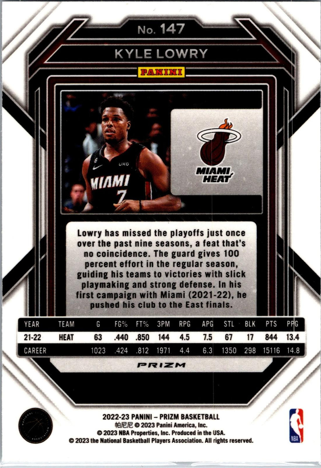 2022-23 Panini Prizm #147 Kyle Lowry Prizm Ice