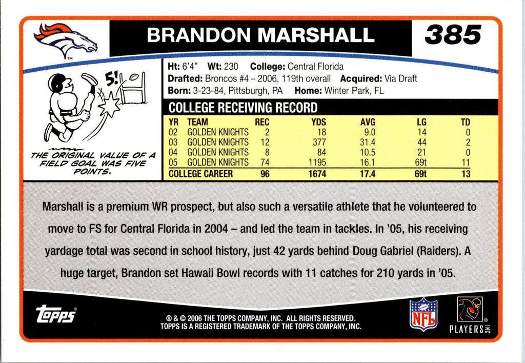 2006 Topps Denver Broncos #DEN5 Brandon Marshall