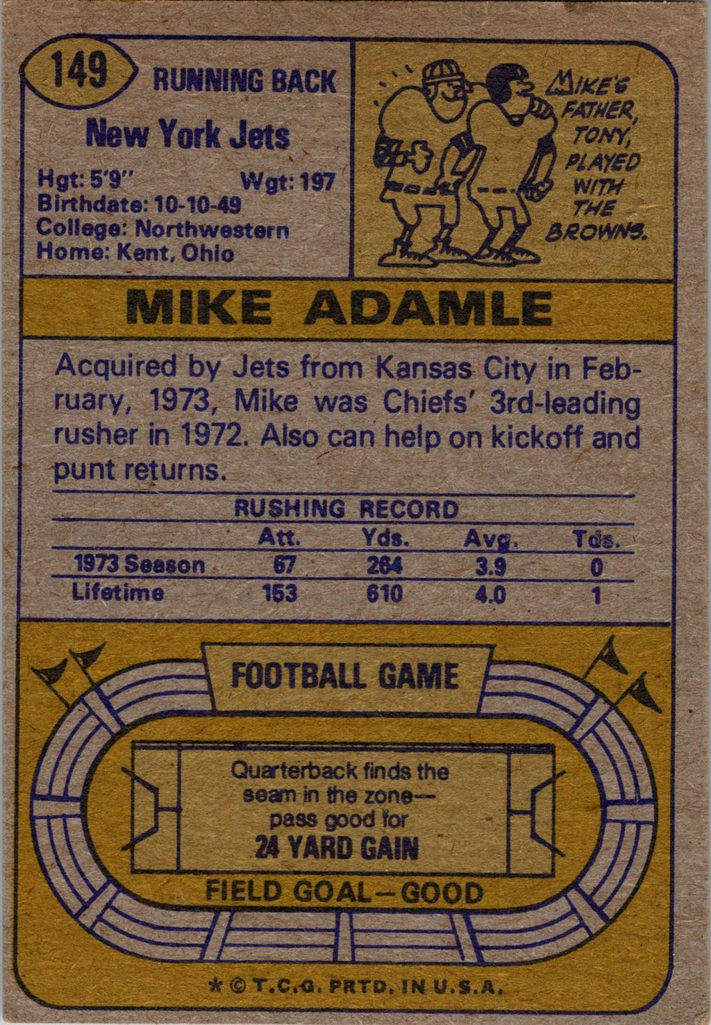 1974 Topps #149 Mike Adamle